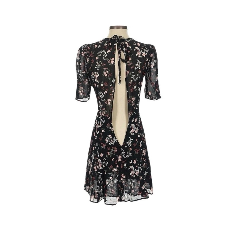 Reformation Black Floral Open Back Mini Dress Size 4 Short Sleeve Viscose USA - Picture 5 of 10